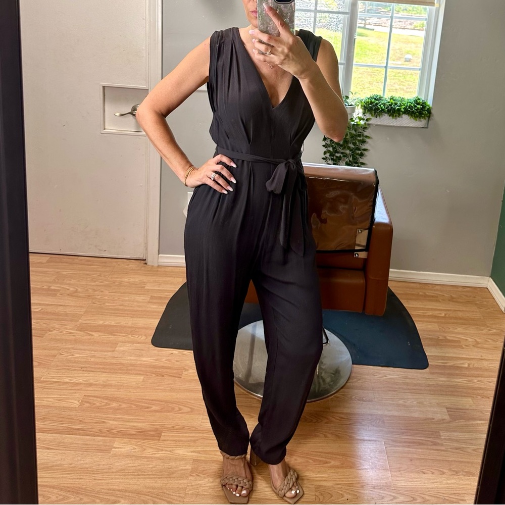 Low cut harem dark gray jumpsuit